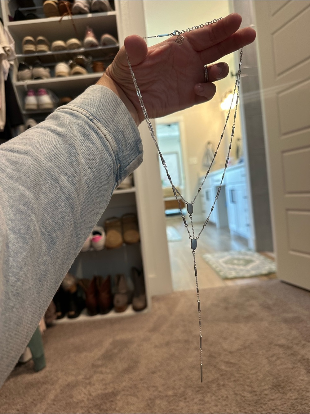 Kendra Scott Silver Double-Layer Lariat Necklace - Picture 2 of 2